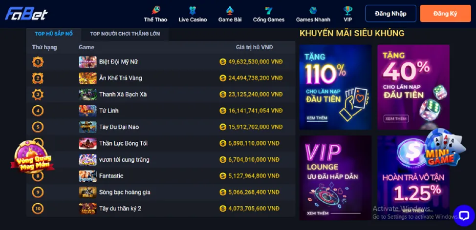 Thưởng nạp tiền và hoàn trả tại Sinbet Casino